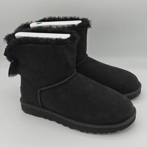 Authentic New UGG brand Women's Mini Bailey Bow II Black Soft Ankle Boots Sz 9